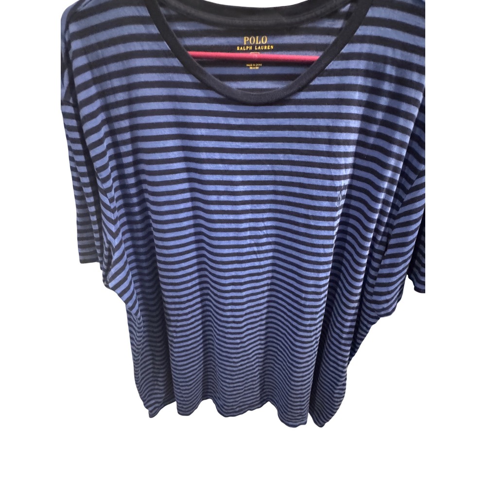 Polo Ralph Lauren Mens XXL Blue Black Striped Short Sleeve Crew Neck T-Shirt